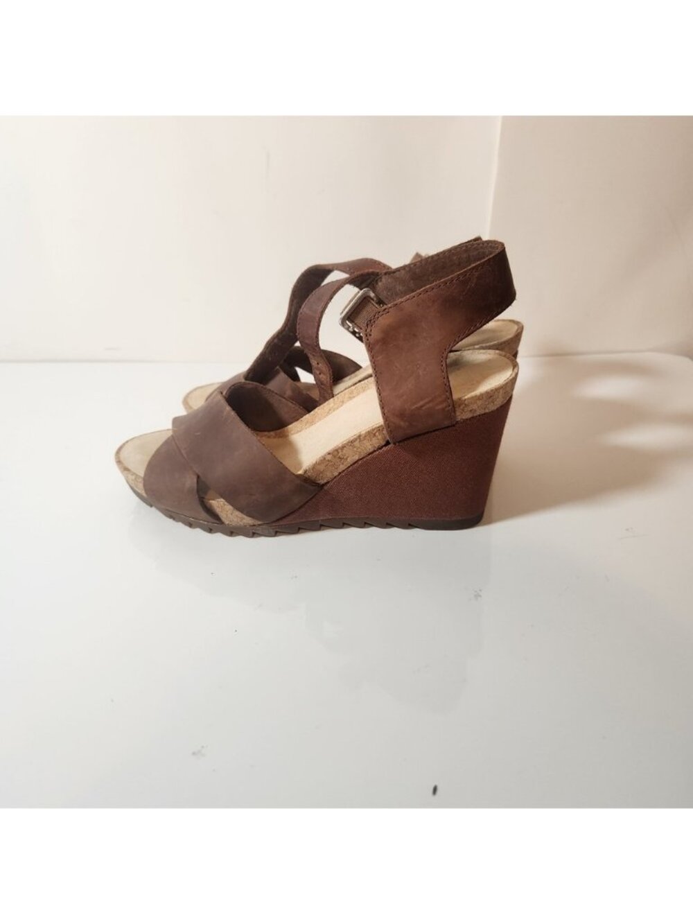 Clarks Jillian Rise Brown Leather Wedge Sandals Womens 6.5 M‎ Strappy Cork
